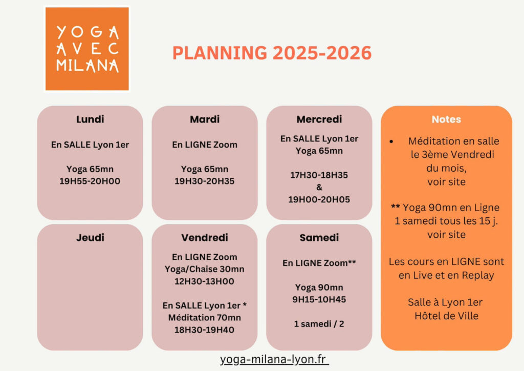 Planning Yoga rentrée 2025-2026